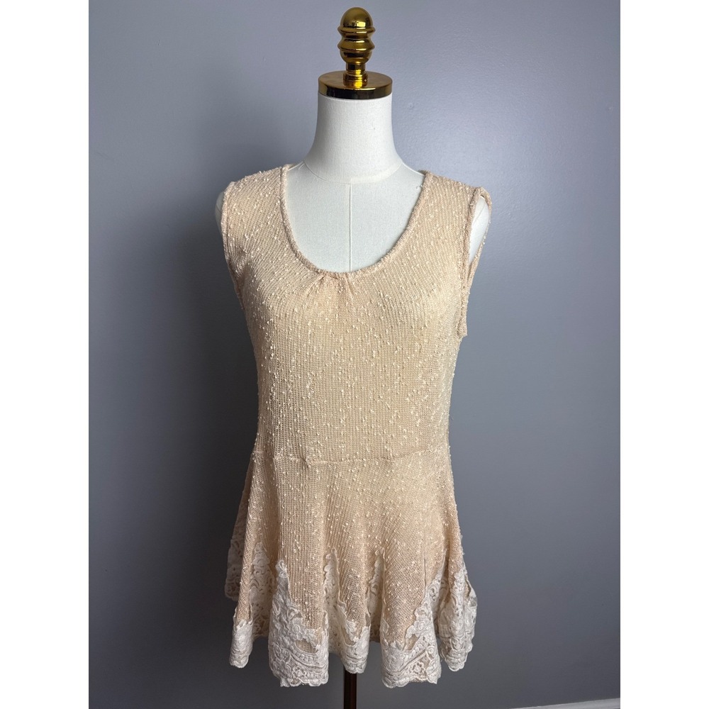 a'reve Knit Lace Trim Tunic Women L Peach Excellent Romantic Boho Sleeveless